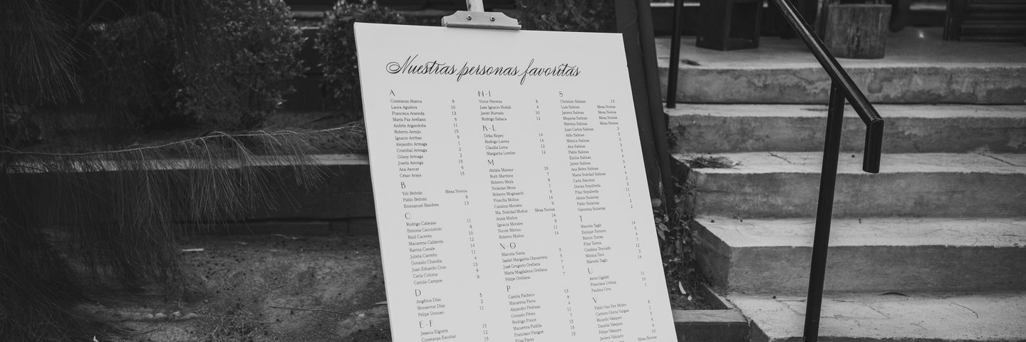 Seating plan montado en la entrada del matrimonio